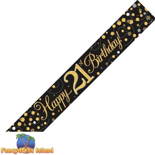 21th Happy Birthday Black &Gold Holographic Banner 2.7 M Long