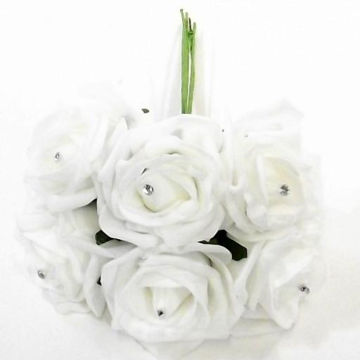 6 White Foam Roses Floral Lily