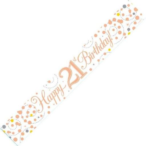 21st Happy Birthday Rose Gold Holographic Banner 2.7 M Long