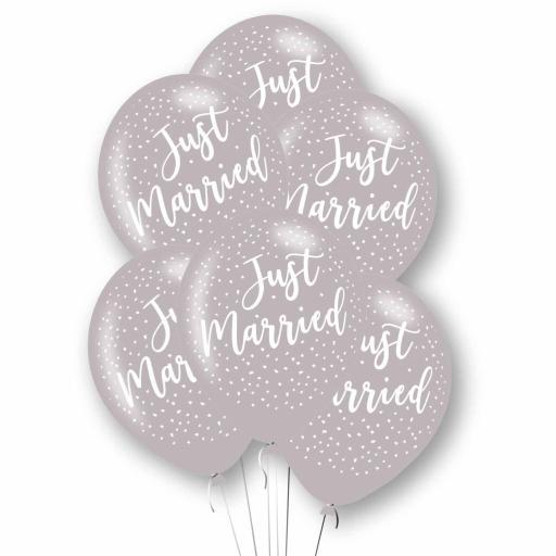 Just Married Silver Latex Balloons 11"