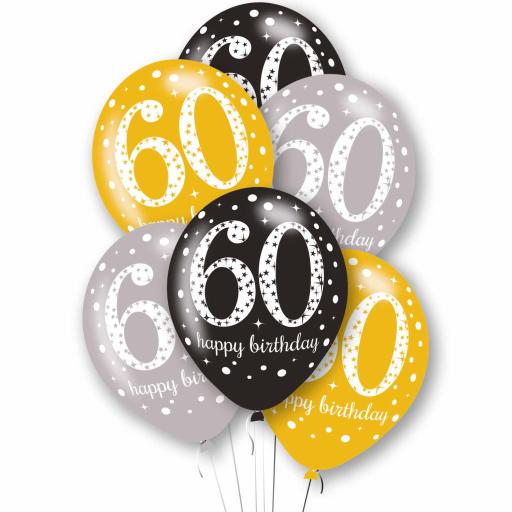 Age 60 Black, Silver & Gold Mix Latex Balloons 11"