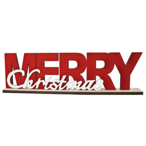 Flocked Wooden Merry Christmas Table Sign