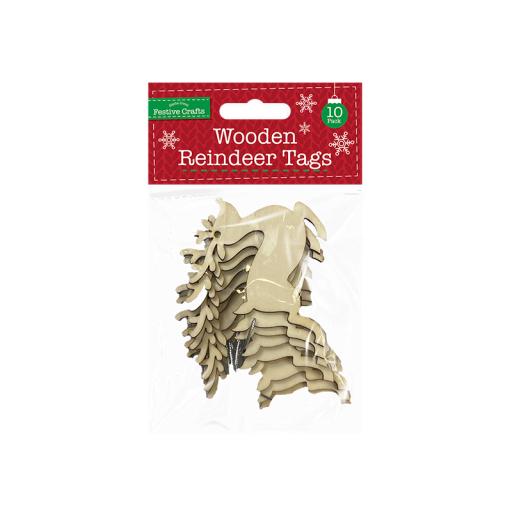 Wooden Reindeer Tags 10 Pack