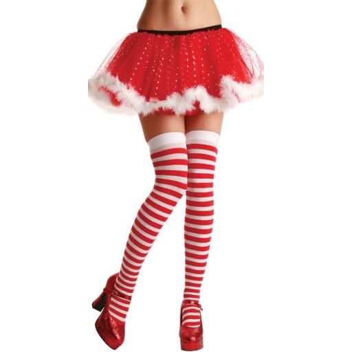Ladies Sexy Red & White Candy Stripe Thigh Highs Stockings Fancy Dress Up Party