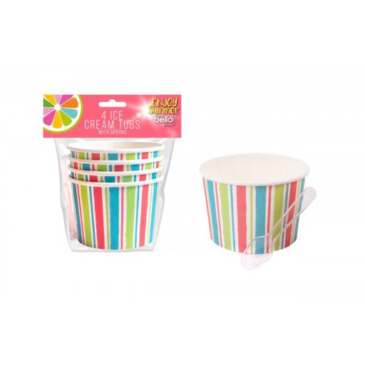 4 Ice  Cream Tubs& Spoon Stripe/Lolly