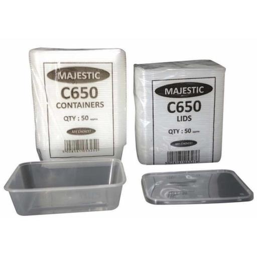 50 Mp Plastic Rect Containers & Lids 650ml