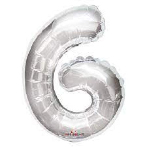 Age 6 Silver Air Filled Foil Balloons 14''