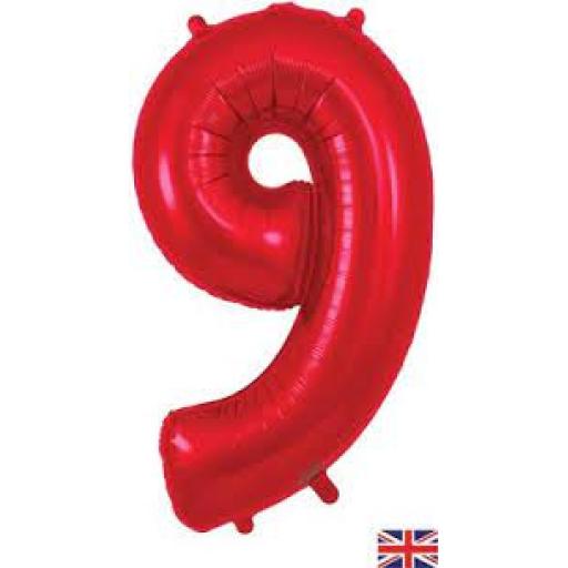 34" Number 9 Red Foil Balloon