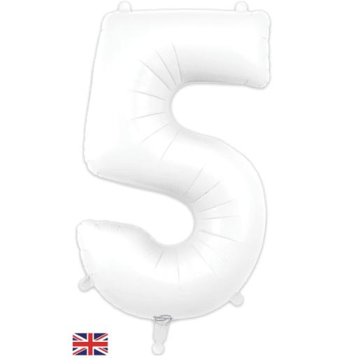 34"Number 5 White Foil Balloon