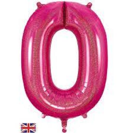 34"Number 0 Holographic Pink Foil Balloon