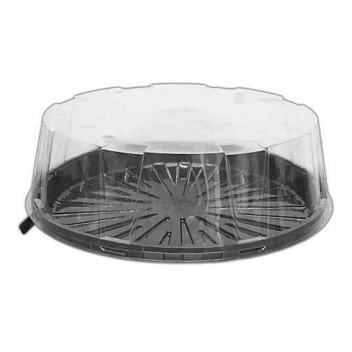10″ Two Part Cake Dome With Black Base + Clear Lid 4″ Deep