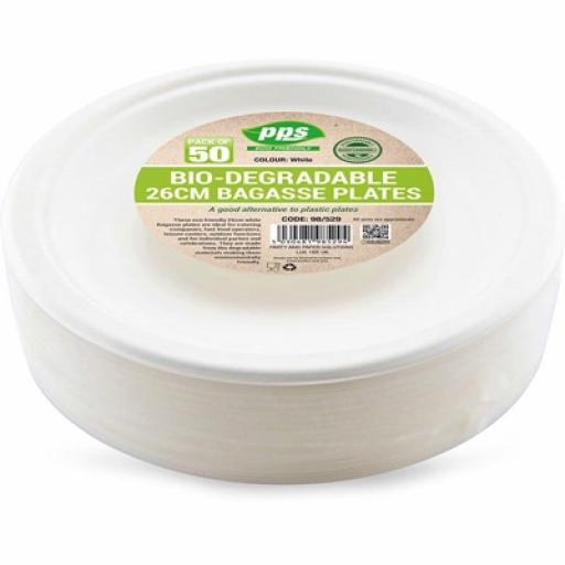 50 PPS Biodegradable Plates Bagasse White 26cm