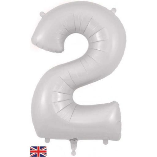34" Number 2 White Matte Foil Balloon