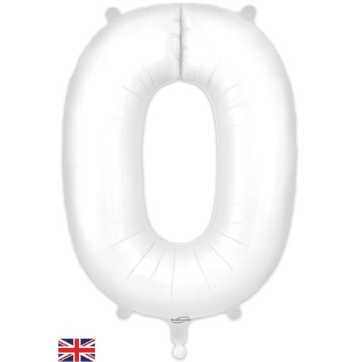 34" Number 0 White Foil Matte Balloon