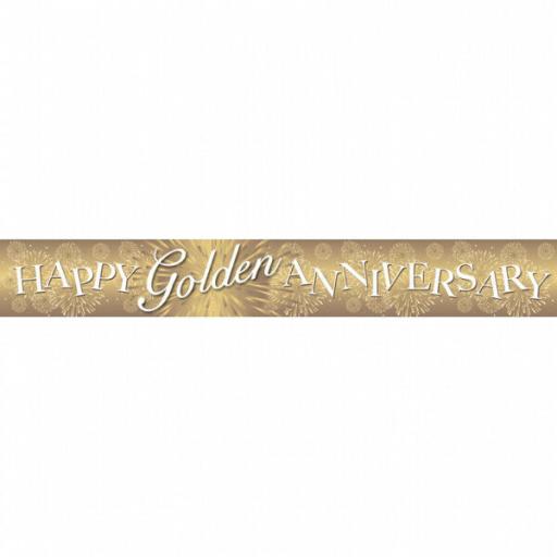 Happy Anniversary Holographic Golden Foil Banner (2.7m) Long