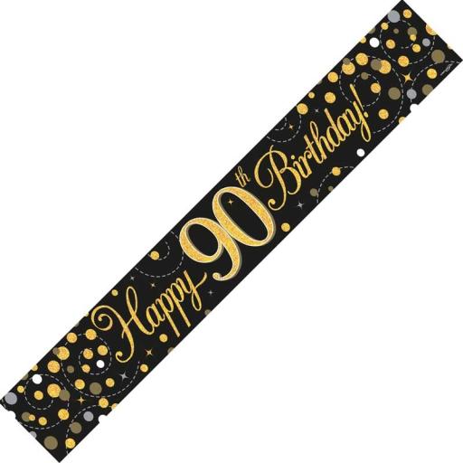 90th Black &Gold Happy Birthday Banner 2.74 Long