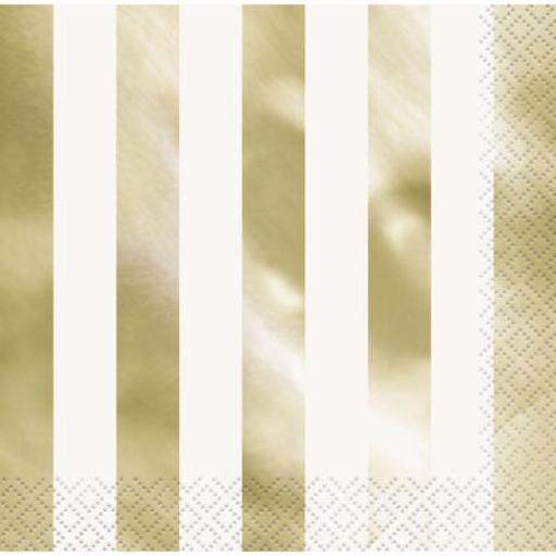 Gold Foil Stripe Paper Napkins - 16 Pack