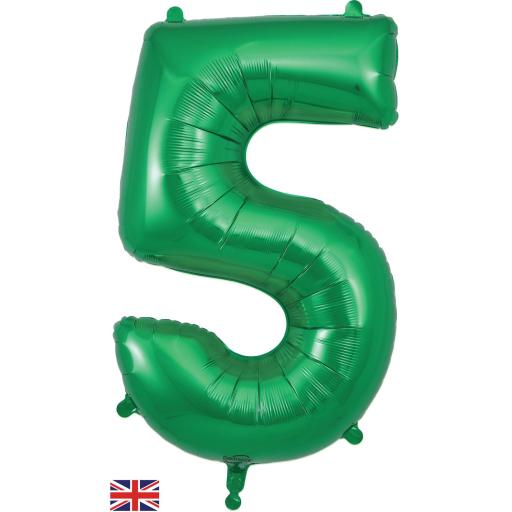 34" Number 5 Green Foil Balloon