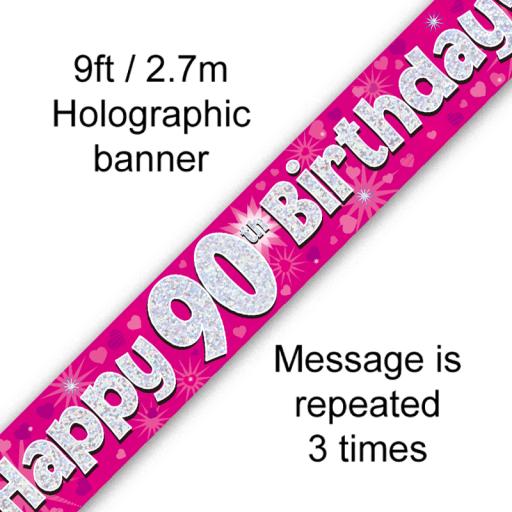 90th Pink Happy Birthday Banner 2.74 Long