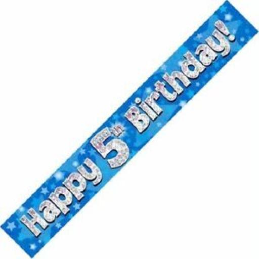 5th Happy Birthday Holographic Blue Banner 2.7 M Long