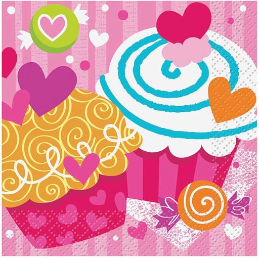 Cupcake Hearts Valentine's Day Beverage Napkins,25cm x25cm