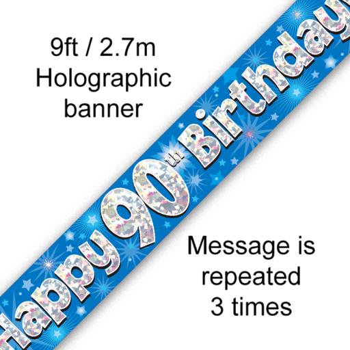 90th Blue Happy Birthday Banner 2.74 Long