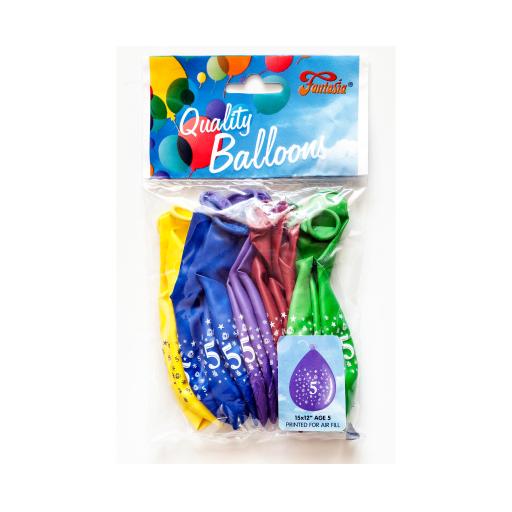 Age 5 Assorted Colour Latex Balloons 15 x 12''