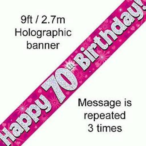 70th Happy Birthday Pink Holographic Banner 2.7 M Long