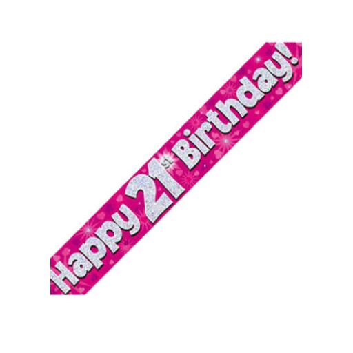 21th Happy Birthday Pink Holographic Banner 2.7 M Long