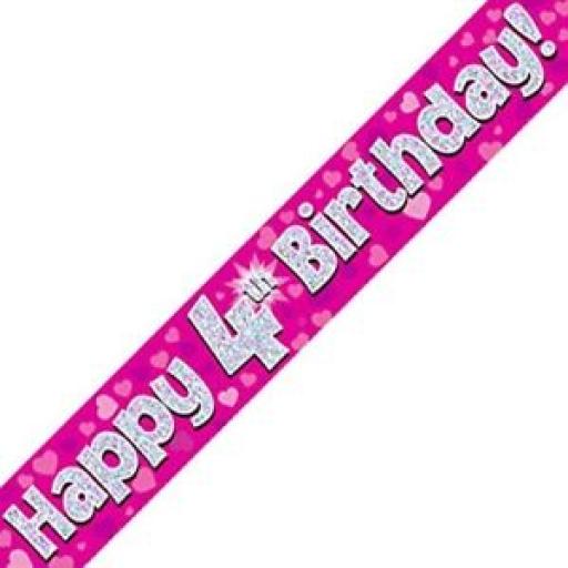 4 Th Happy Birthday Holographic Blue Banner 2.7 M Long