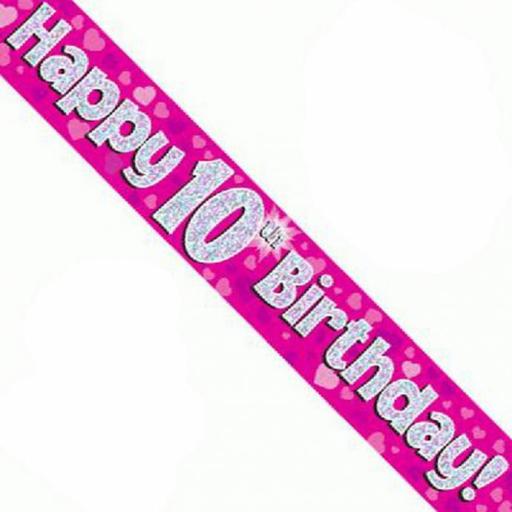 10th Happy Birthday Holographic Pink Banner 2.7 M Long