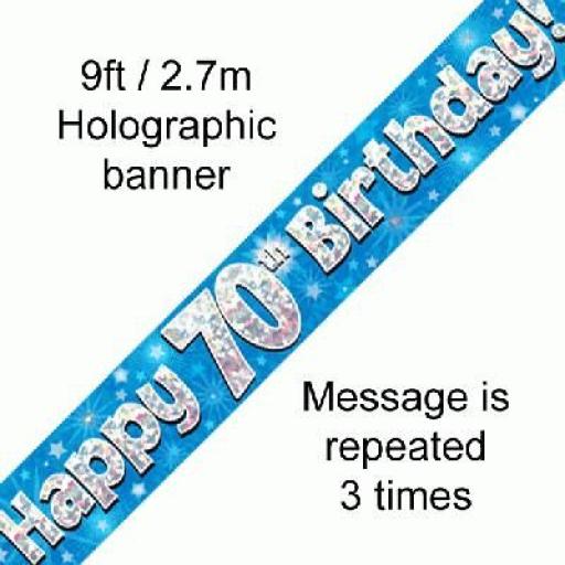 70th Happy Birthday Blue Holographic Banner 2.7 M Long