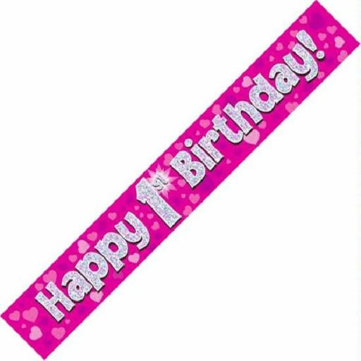 1st Happy Birthday Holographic Pink Banner 2.7M Long