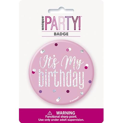 3" Glitz Pink & Silver Birthday Badge