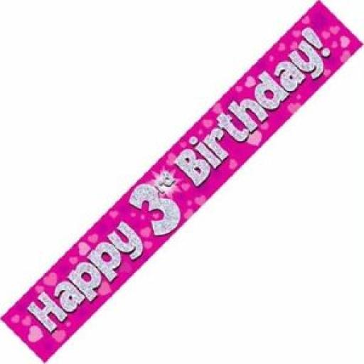3rd Happy Birthday Holographic Pink Banner2.7 Long