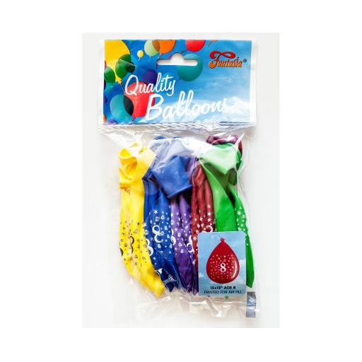 Happy 8th Birthday Multicolour Latex Balloons 15 x 12''