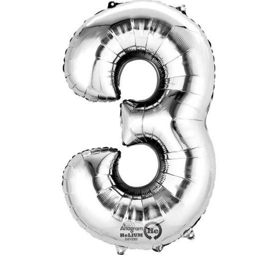 Number 3 Silver Minishape Foil Balloons