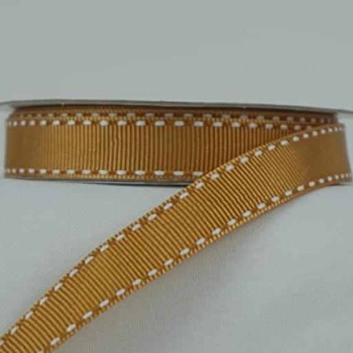Gold & White Saddle Stitch Grosgrain Ribbon 12mm x 10m