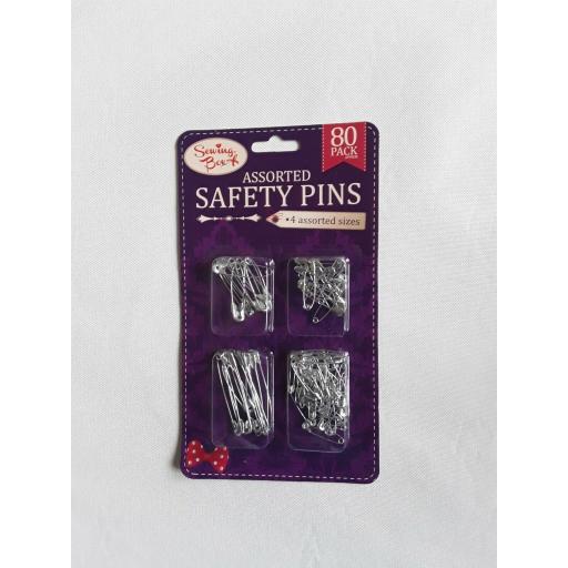 Assorted Silver safety pins 4 sizes Pack 80