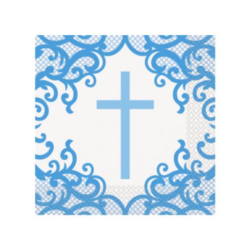 16 Blue Radiant Cross Lunch Napkins - Communion