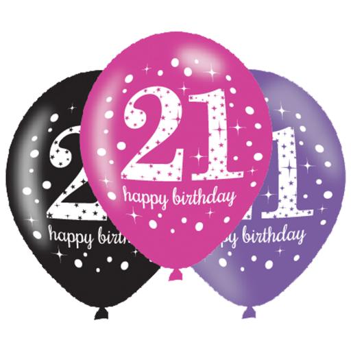 21th Birthday Latex Balloons - 6 Pack