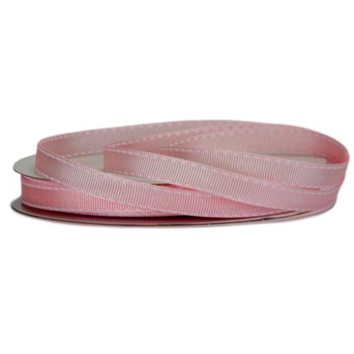 Pink & White Saddle Stitch Grosgrain Ribbon 12mm x 10m