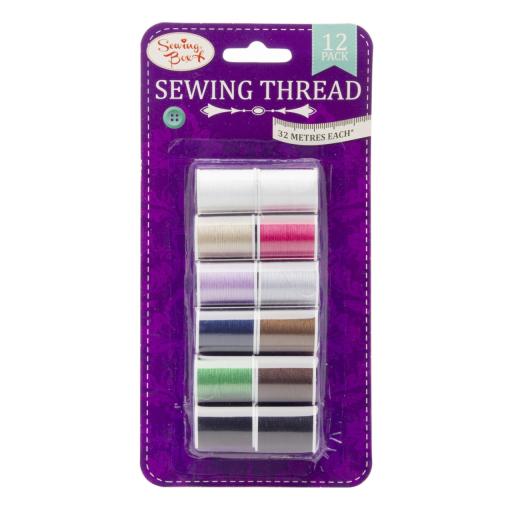Pack of 12 Reels of Assorted Coloured Sewing Threads