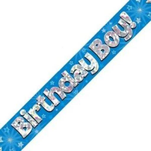 Birthday Boy Foil Holographic Banner, Blue, 9ft