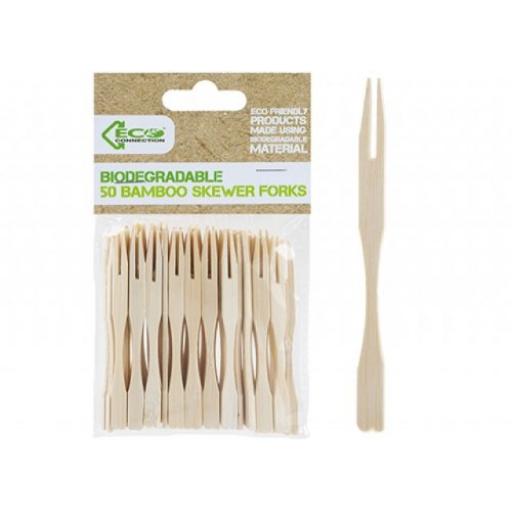 Eco Connection Bamboo Skewer Forks 50 Pack 9cm X 3mm