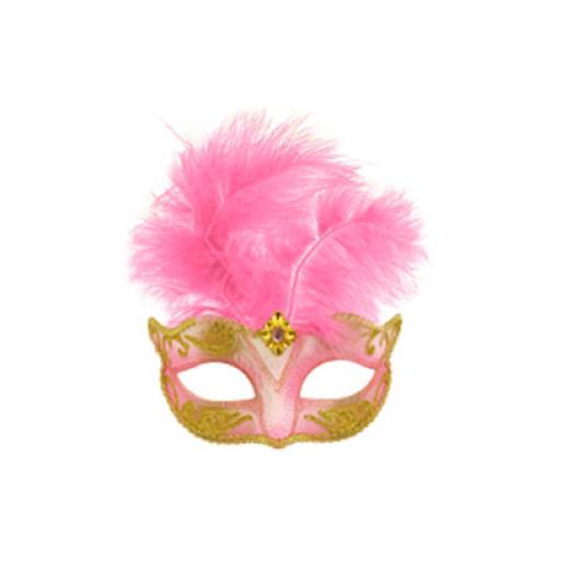 Glitter Eye Mask With Feather - Pink