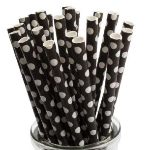 Black With White Polka Dots Drinking Paper Straws 40pcs