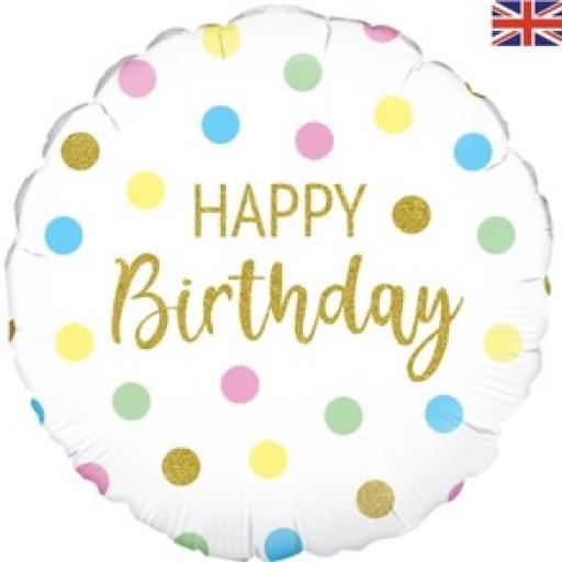 Pastel Dots Happy Birthday Holographic  18" Foil Balloon