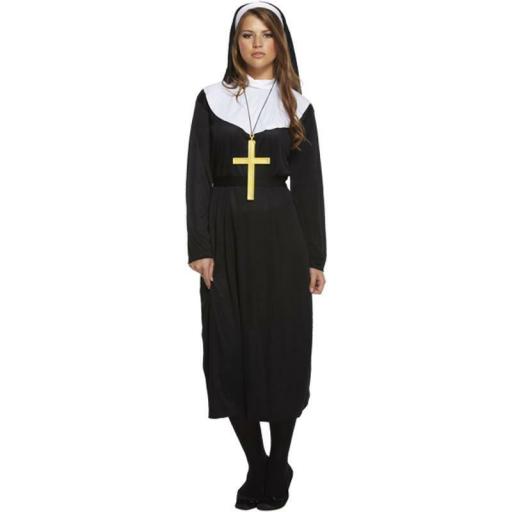 Womens Nun Costume Ladies Habit Fancy Dress Outfit