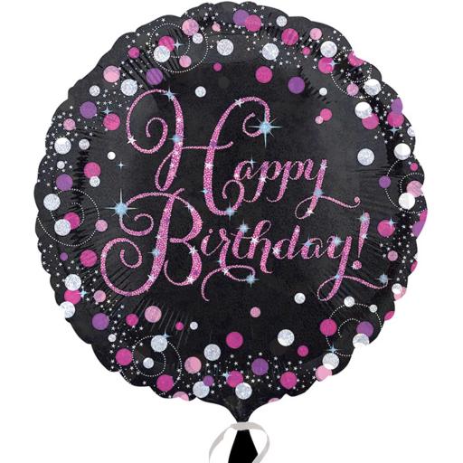 18inch Sparkling Fizz Birthday Black & Pink Holographic